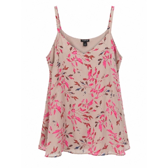 torrid Tops - Torrid Pink Leaf Print Georgette V Neck Cami Tank Plus Size 1X Adjustable Straps
